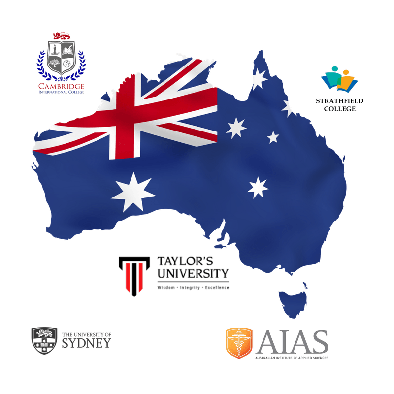 Map of Australia with partner university logos